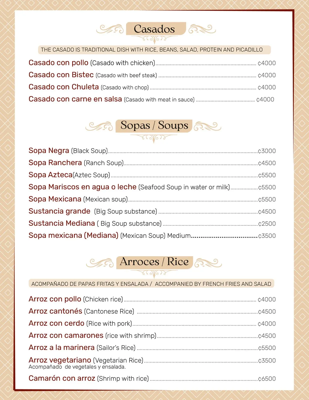 Menú de comidas — página 1